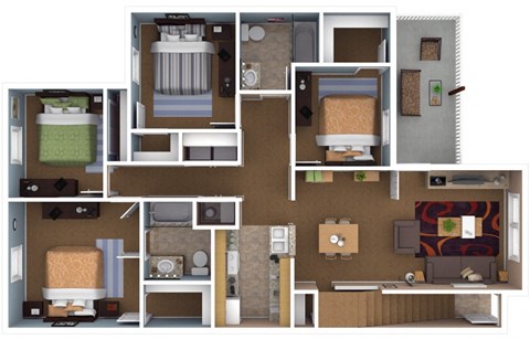 4 bedroom floor plan at Canterbury House apartments in Warsaw, IN